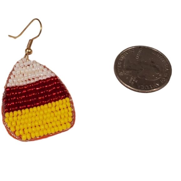 NEW CANDY CORN RICE SEED BEAD DANGLE EARRINGS FALL AUTUMN HALLOWEEN - Picture 4 of 7